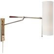 Visual Comfort Frankfort Articulating Wall Light with Linen Shade in Hand-Rubbed Antique Brass and Mahogany Accents