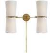 Visual Comfort Clarkson Double Up & Down Wall Light with Linen Shade in Antique Brass