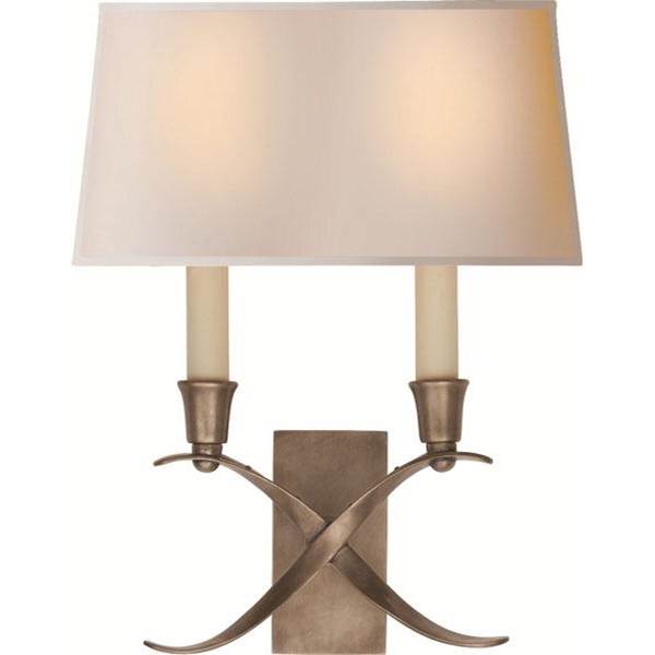Visual Comfort Cross Bouillotte Small Wall Light with Natural Paper Shade
