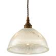 Mullan Lighting Boston Industrial Holophane Pendant with Prismatic Glass Shade in Antique Brass