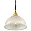 Mullan Lighting Boston Industrial Holophane Pendant with Prismatic Glass Shade in Polished Brass