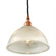 Mullan Lighting Boston Industrial Holophane Pendant with Prismatic Glass Shade in Polished Copper