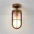 Astro Cabin Exterior Semi Flush with Frosted Glass in Antique Brass