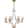 Visual Comfort Cube Large Crystal Chandelier with Natural Paper Shades in Antique-Burnished Brass