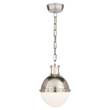 Visual Comfort Hicks Small Globe Pendant with White Glass Inset in Antique Nickel