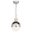 Visual Comfort Hicks Small Globe Pendant with White Glass Inset in Polished Nickel