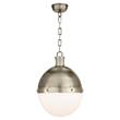 Visual Comfort Hicks Large Globe Pendant with White Glass Inset in Antique Nickel