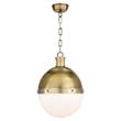 Visual Comfort Hicks Large Globe Pendant with White Glass Inset in Antique Brass