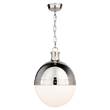Visual Comfort Hicks Large Globe Pendant with White Glass Inset in Polished Nickel
