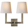 Visual Comfort Square Tube Double Wall Light with Natural Paper Shade in Antique Nickel