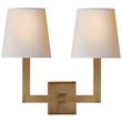 Visual Comfort Square Tube Double Wall Light with Natural Paper Shade in Hand-Rubbed Antique Brass