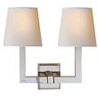 Visual Comfort Square Tube Double Wall Light with Natural Paper Shade in Polished Nickel