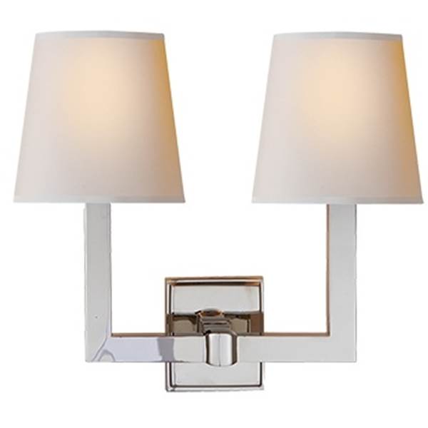 Visual Comfort Square Tube Double Wall Light with Natural Paper Shade