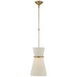 Visual Comfort Clarkson Small Single Pendant with Linen Shade in Hand-Rubbed Antique Brass