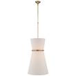 Visual Comfort Clarkson Large Single Pendant with Circular Hoop Clasping a Linen Shade in Hand-Rubbed Antique Brass