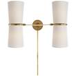 Visual Comfort Clarkson Double Up & Down Wall Light with Linen Shade in White