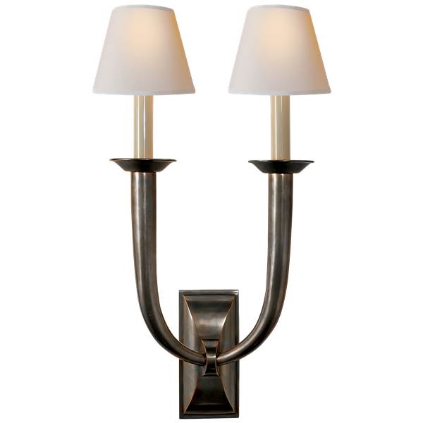 Visual Comfort French Deco Horn Double Wall Light with Natural Paper Shades
