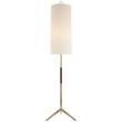 Visual Comfort Frankfort Floor Lamp with Ebony Accents & Linen Shade in Hand-Rubbed Antique Brass