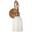 Visual Comfort Boston White Glass Loop Arm Wall Light in Hand-Rubbed Antique Brass