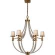 Visual Comfort Cube Basket Crystal Chandelier  with Natural Paper Shades in Antique Burnished-Brass
