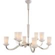 Visual Comfort All Aglow 8-Light Large White Glass Chandelier with Curved Arm in Soft Silver