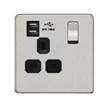 LightwaveRF 1 Gang 13A Switched Socket - Single Pole with USB  in Stainless Steel