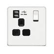 LightwaveRF 1 Gang 13A Switched Socket - Single Pole with USB  in White
