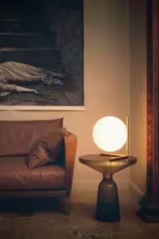 IC T2 Chrome Steel Table Lamp with Blown Glass Opal Diffuser