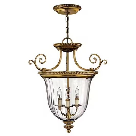 3-Light Small Pendant Solid Brass