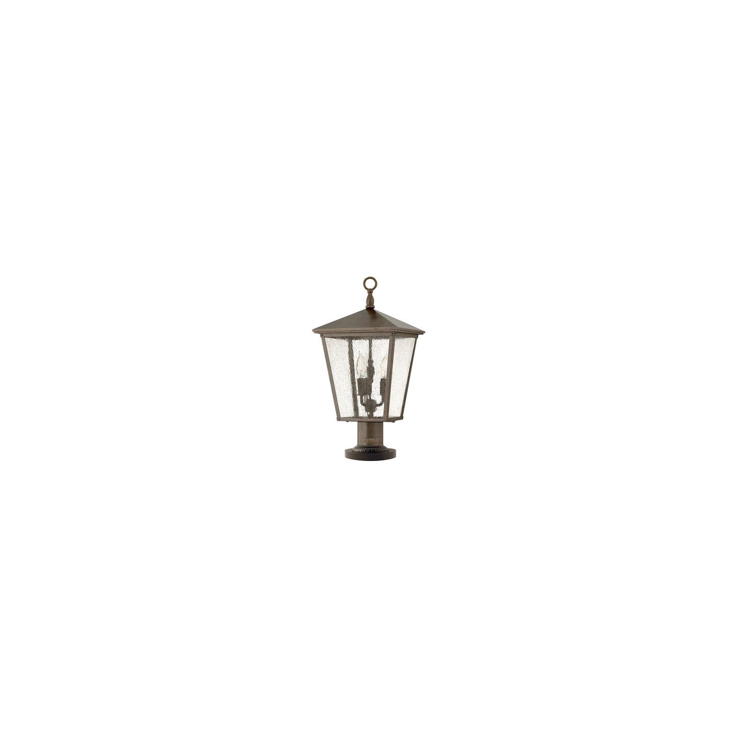 Trellis Three-Light Bronze Pedestal with Dense Clear Seedy Glass