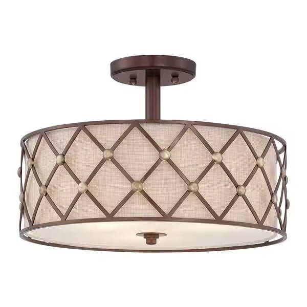Brown Lattice 3-Light Semi-Flush