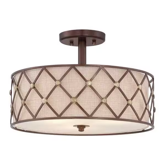 Brown Lattice 3-Light Semi-Flush