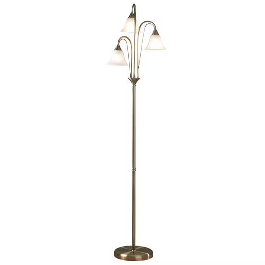 Boston 3-Light Floor Lamp Complete with Opal Glass/Antique Brass