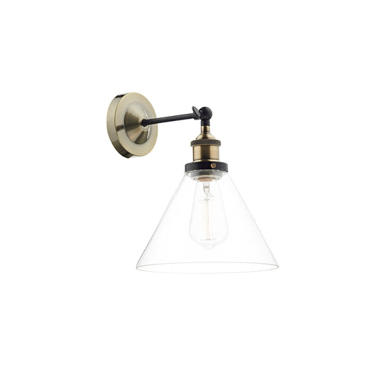 Ray Single Antique Brass Wall Bracket with Clear Glass