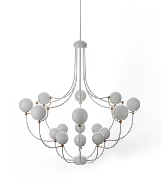 Dots 16-Light Chandelier with Copper Highlights White Glass Shades