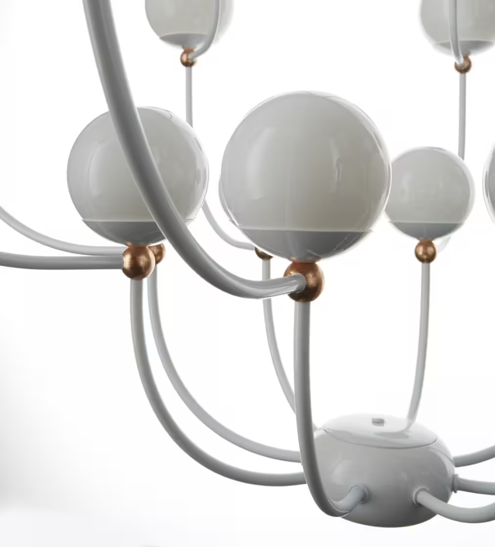 Dots 16-Light Chandelier with Copper Highlights White Glass Shades