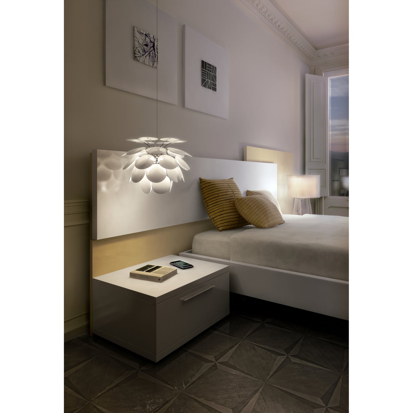 Discoco 35 Mini Pendant with Opaque Discs On Chrome Sphere
