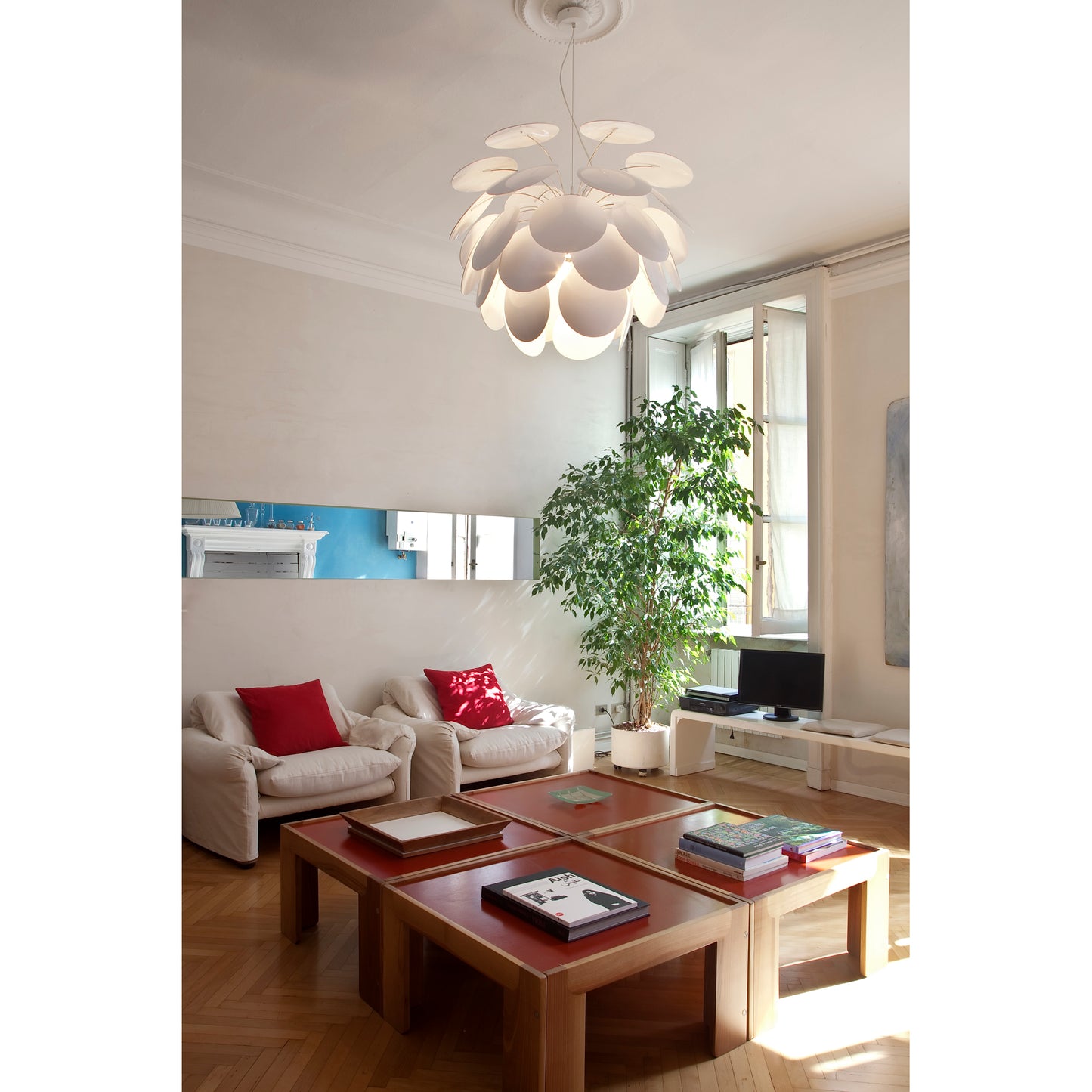 Discoco 53 Small Pendant with Opaque Discs On Chrome Sphere