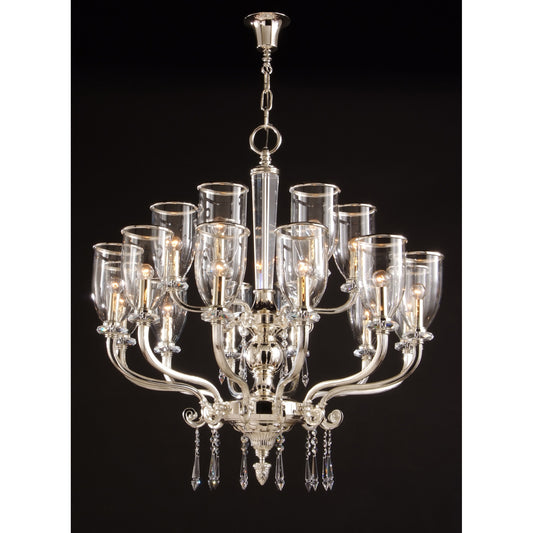 Gallery 18-Light Crystal Glass Chandelier with Glass Shade