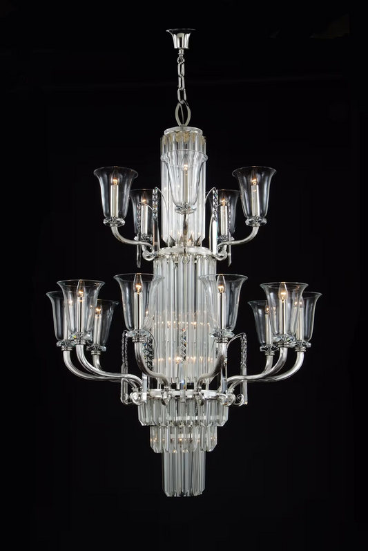 Gallery 25-Light Crystal Glass Chandelier with Glass Shade