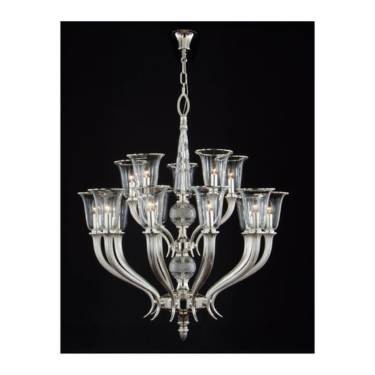 Gallery 15-Light Crystal Glass Chandelier with Glass Shade