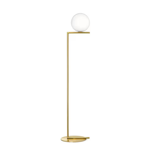 IC F1 Small Steel Floor Lamp with Blown Glass Opal Diffuser