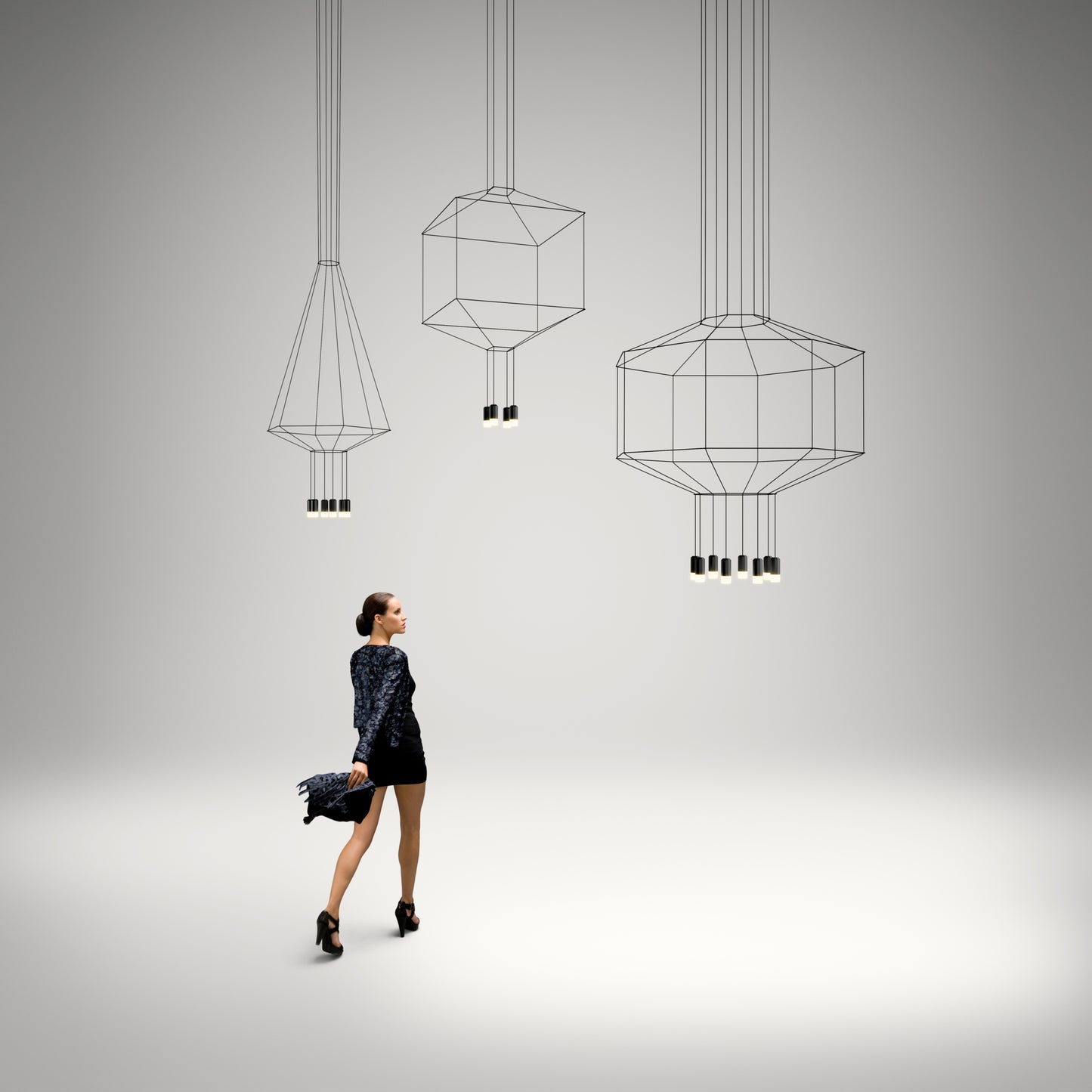 Wireflow Six-Light Pendant with Black Glass Diffuser