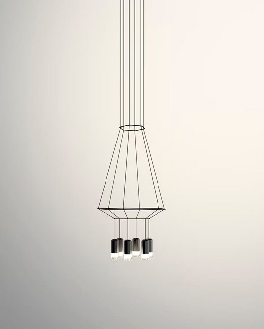 Wireflow Six-Light Pendant with Black Glass Diffuser