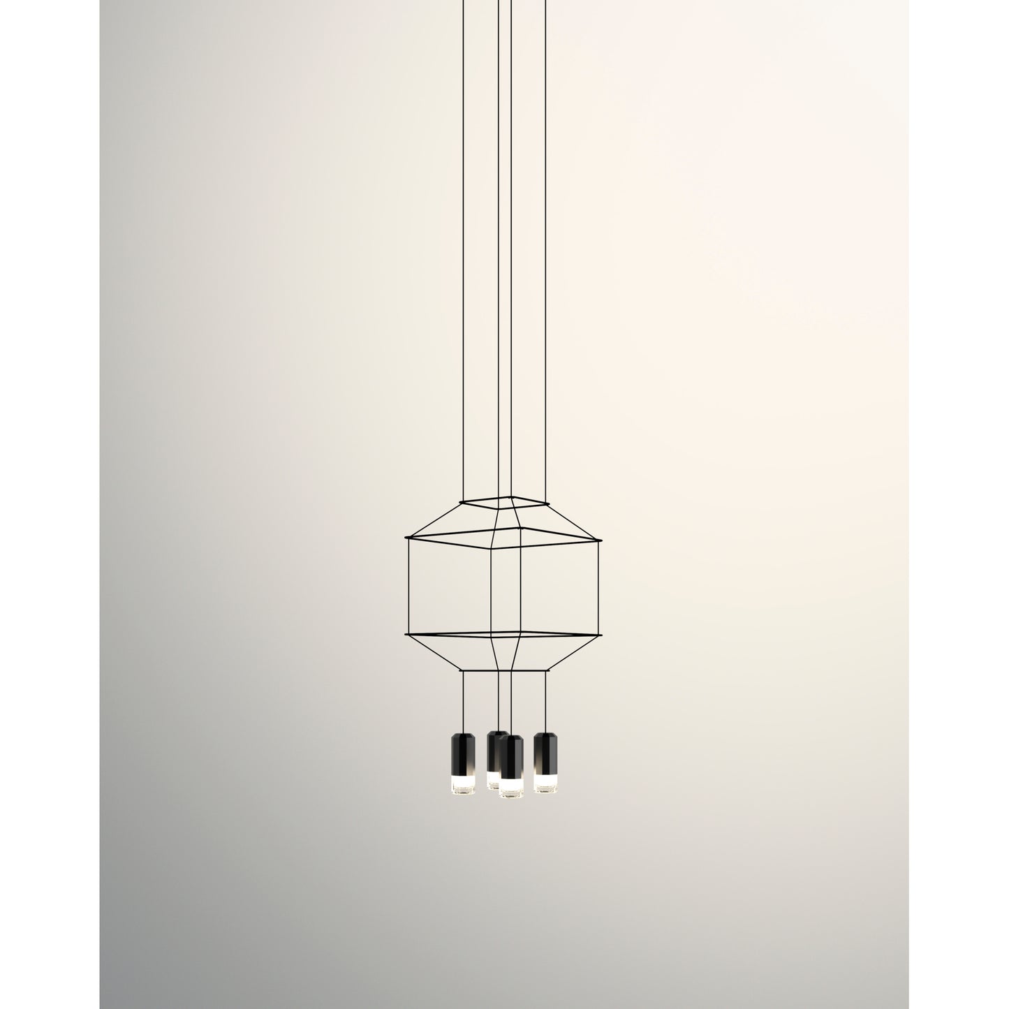 Wireflow Square Four-Light LED Pendant with Black Glass Diffuser