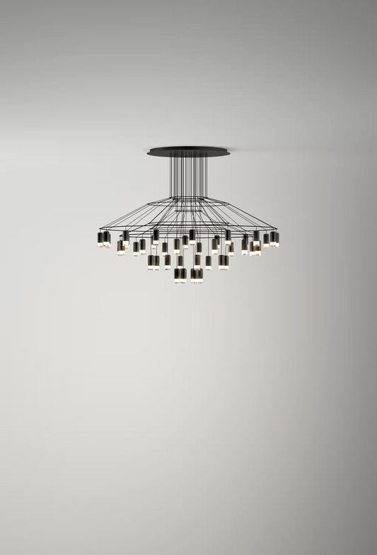 Wireflow Chandelier Forty-Two Light LED Pendant with Pressed Glass Diffuser