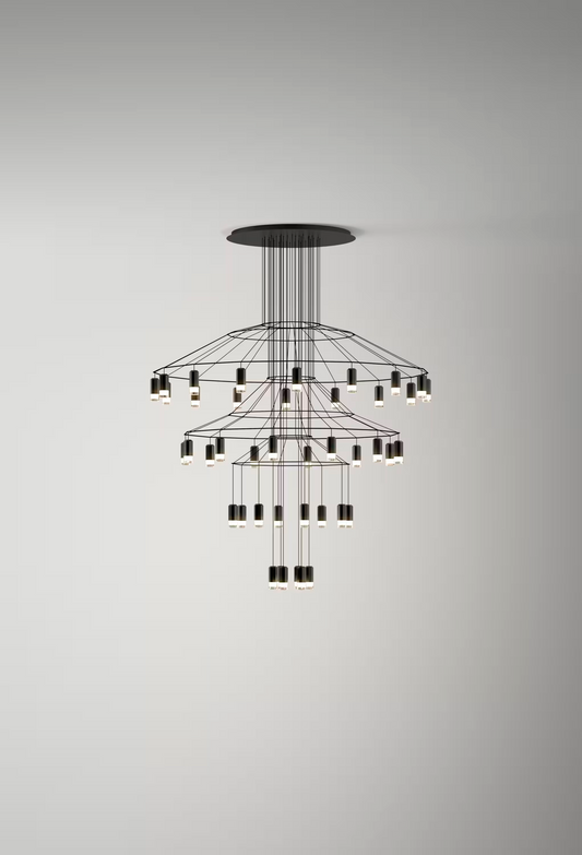 Wireflow Chandelier Forty-Two Light LED Pendant with Pressed Glass Diffuser