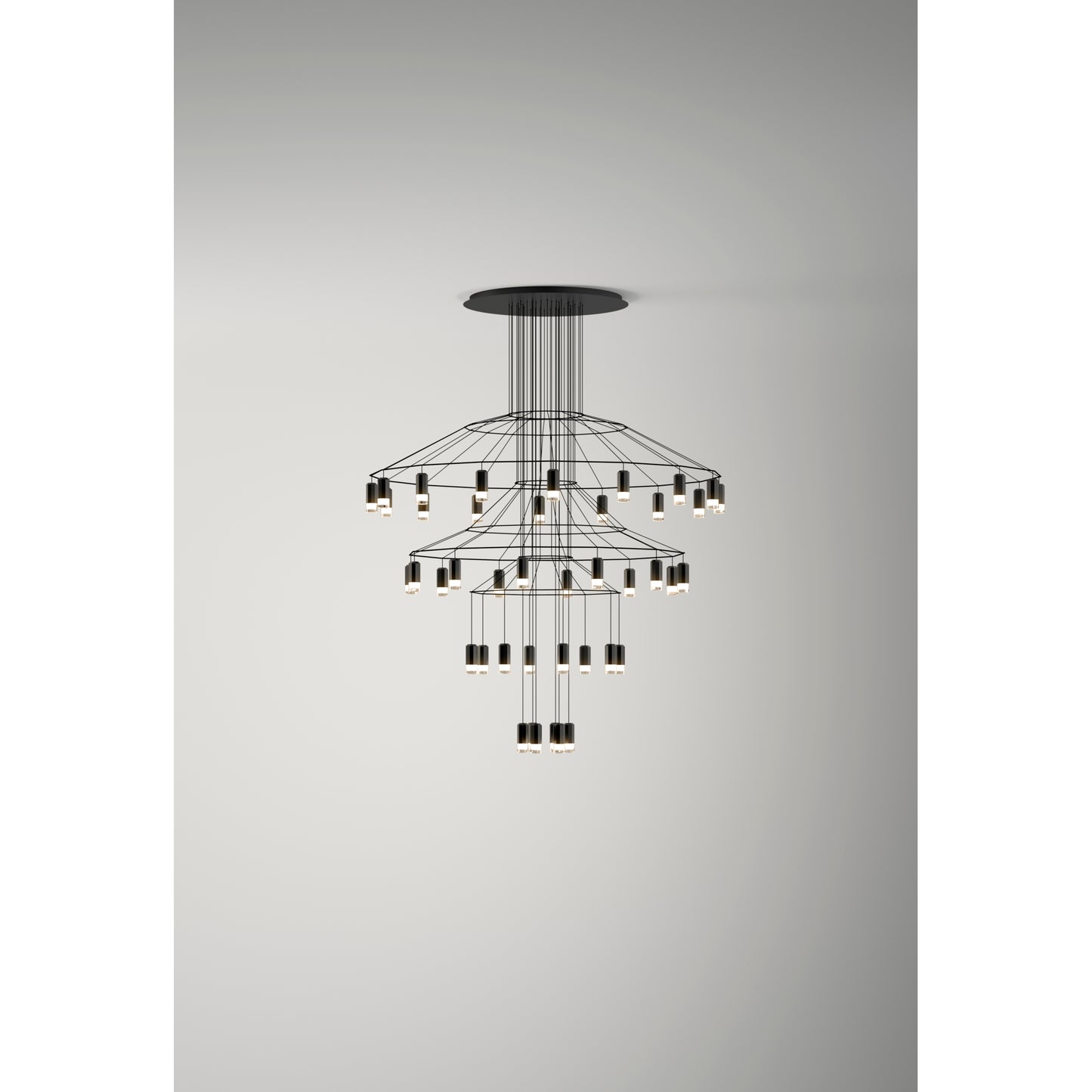 Wireflow Chandelier Forty-Two Light LED Pendant with Pressed Glass Diffuser