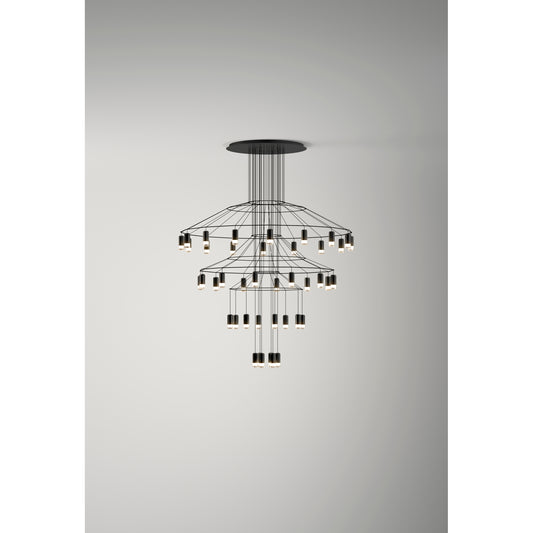 Wireflow Chandelier Forty-Two Light LED Pendant with Pressed Glass Diffuser