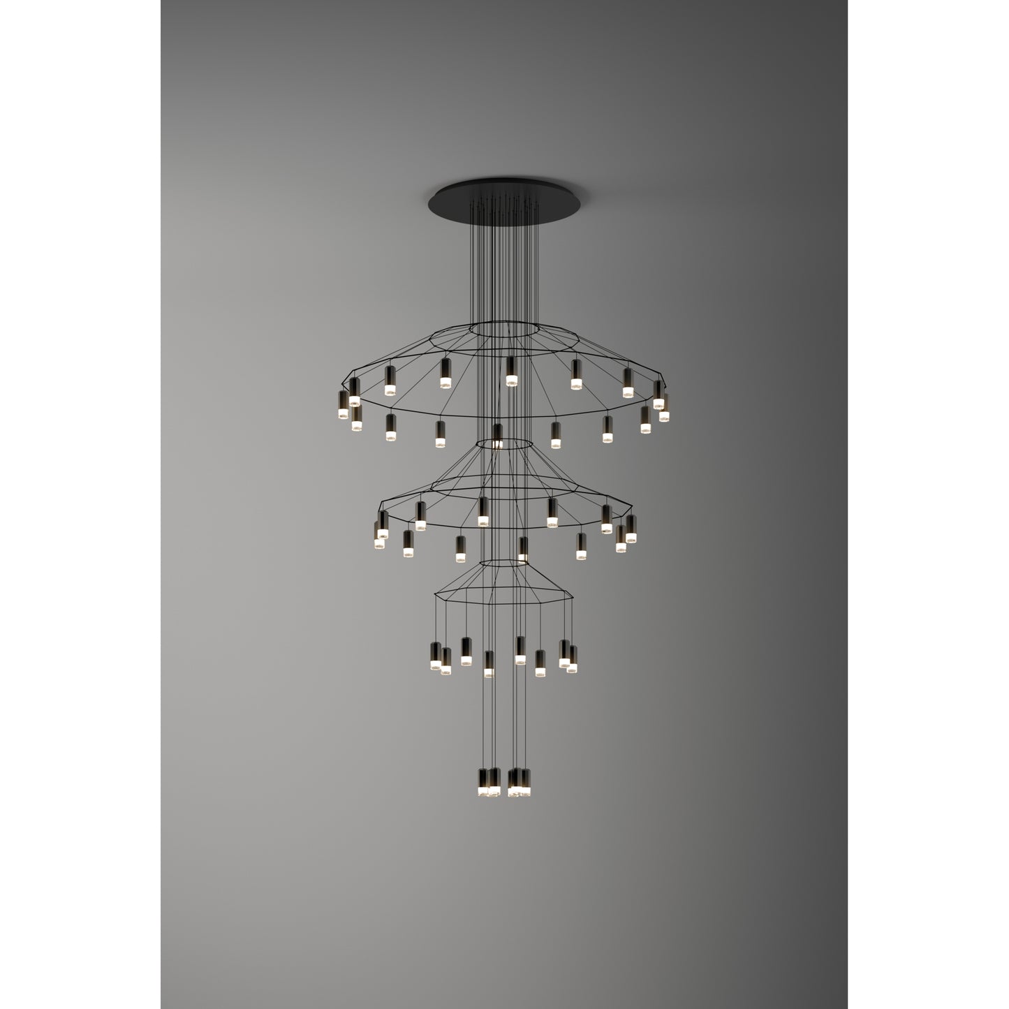 Wireflow Chandelier Forty-Two Light LED Pendant with Pressed Glass Diffuser